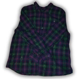 ST JOHN'S BAY XXL Green & Purple Flannel with Gold Accents